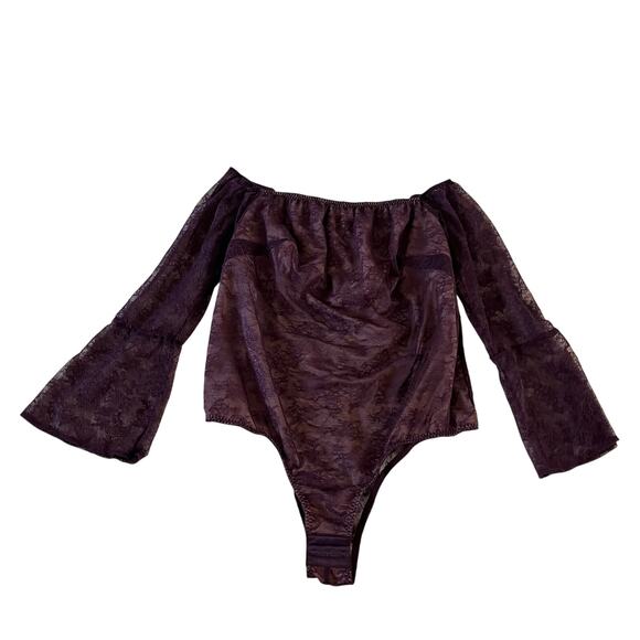 NWT Purple Lace Off Shoulder Bell Sleeve Bodysuit Plus Sz 1x Witchy Whimsygoth - Picture 1 of 7
